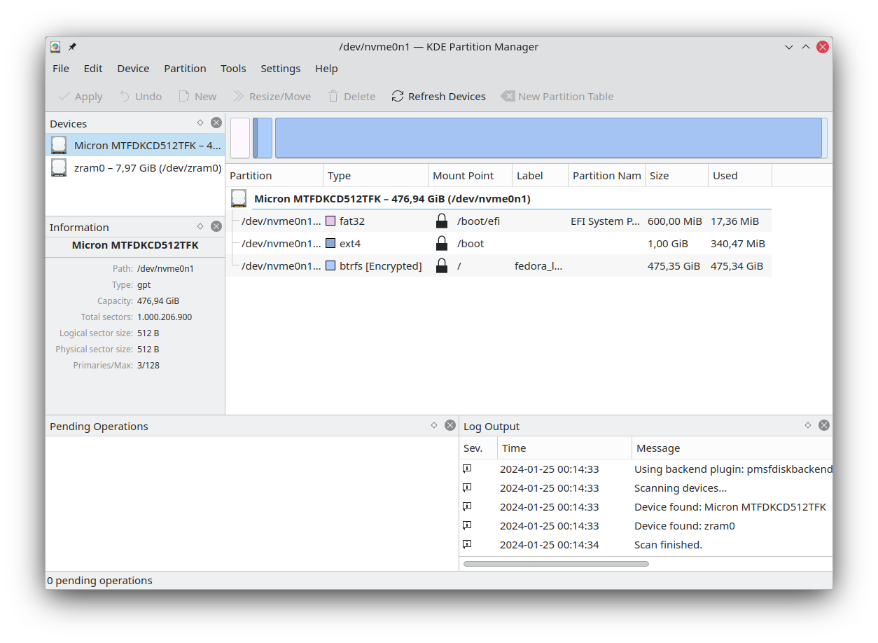 Screenshot of KDE Partition Manager (gerente de partition de KDE)